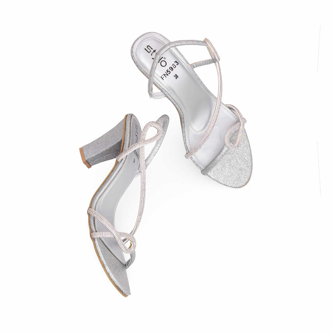 Silver Fancy Sandal For Women FN5983