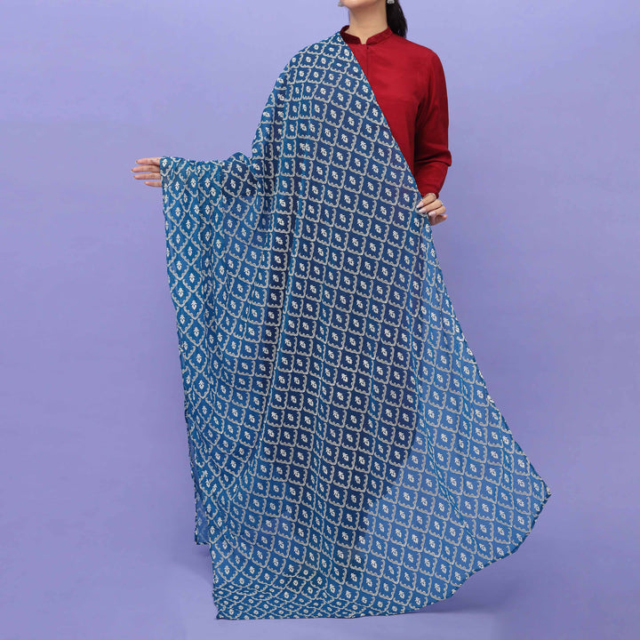 Blue Screen Printed Chiffon Dupatta PD5001