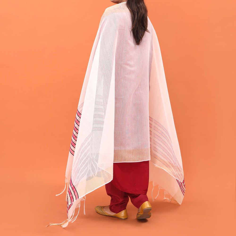 Peach Cotton Net Dupatta PD5365