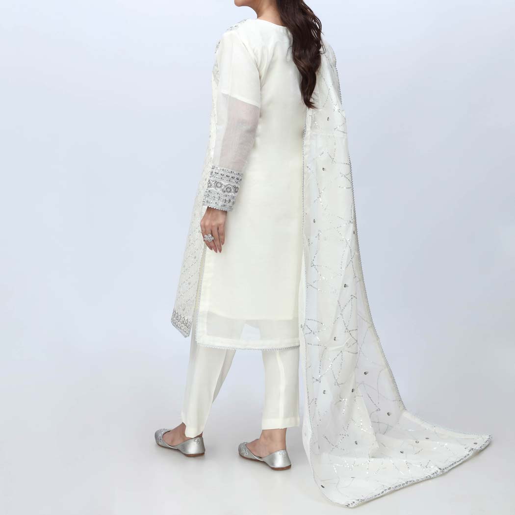 White 3PC- Embellished Organza Net Suit PF3053
