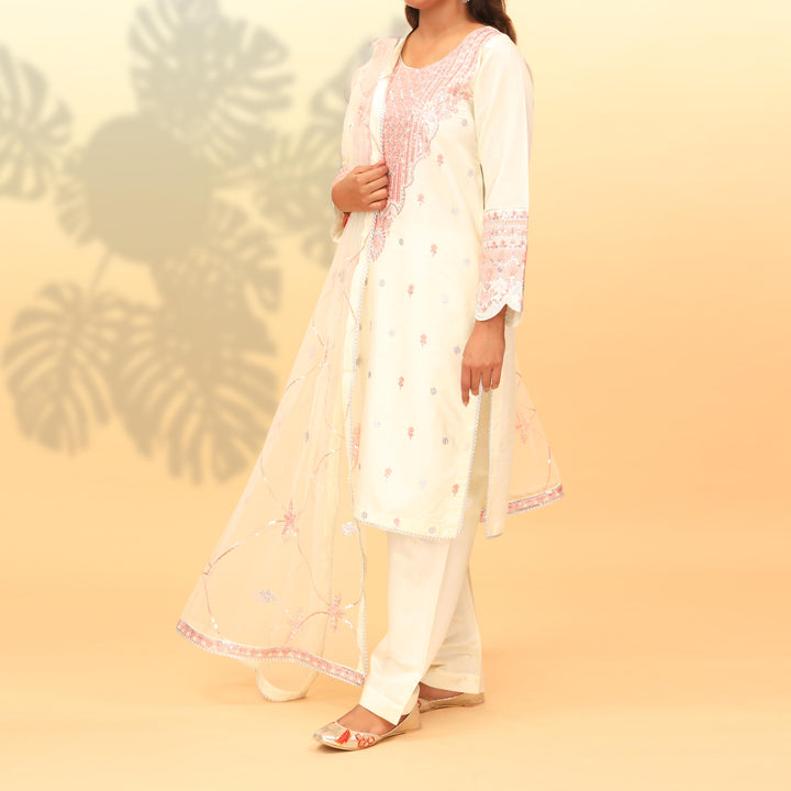 3PC- Embellished Khaddi Net Suit PF4015