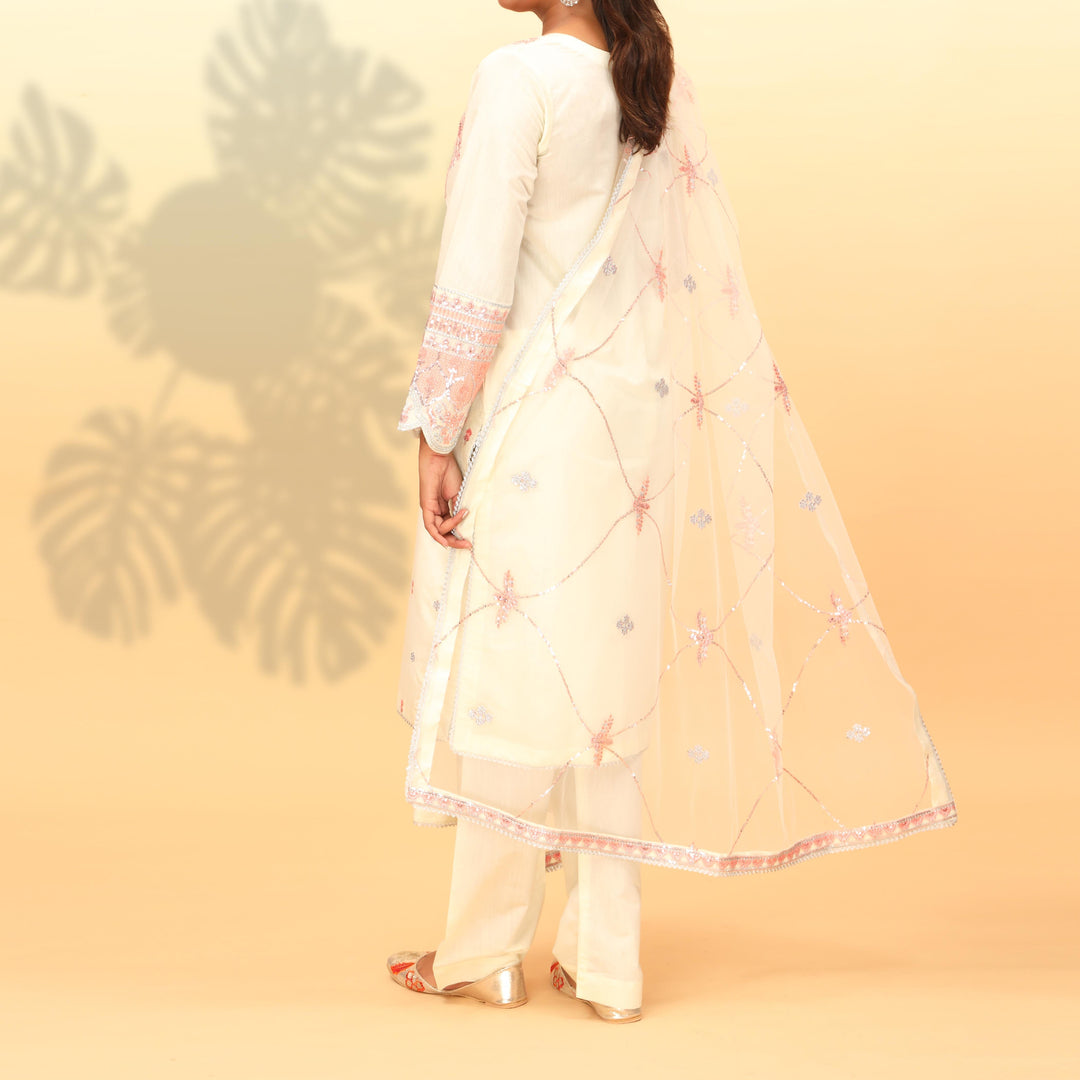 3PC- Embellished Khaddi Net Suit PF4015