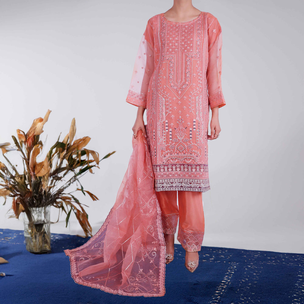 3PC- Embellished Organza Net Suit PF4020