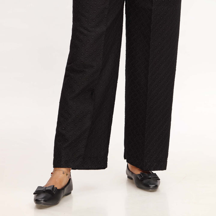 Black Striaght Fit Chikan Embellsihed Trouser PL4051