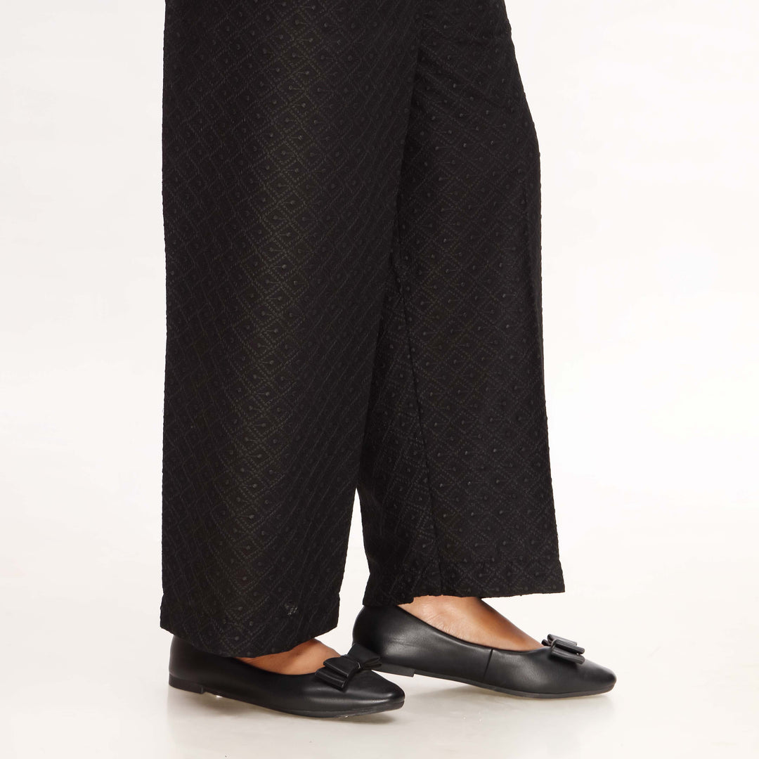 Black Striaght Fit Chikan Embellsihed Trouser PL4051