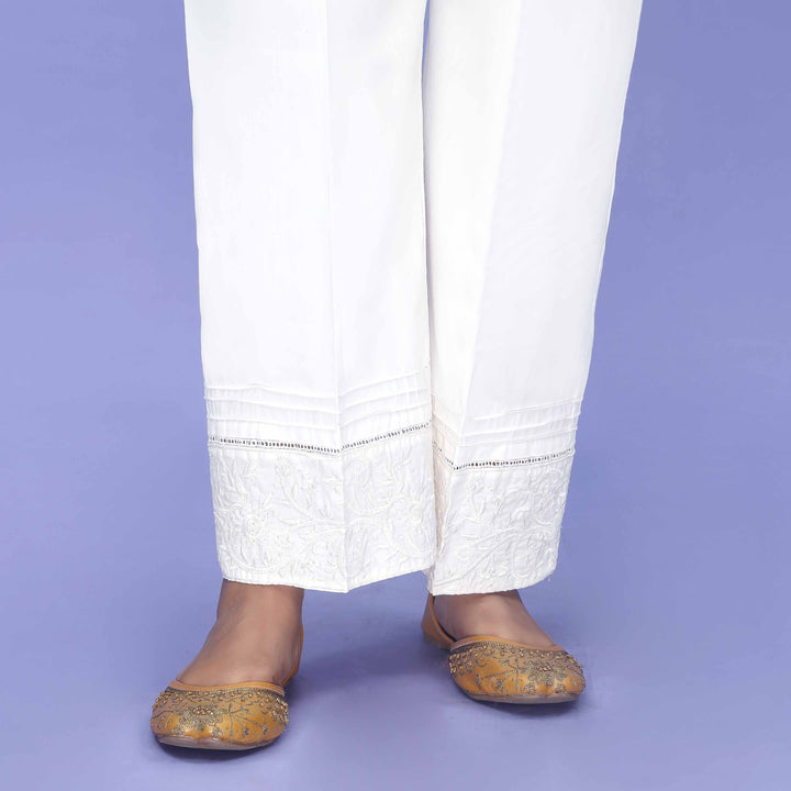 Cream Striaght Fit Cambric Trouser PL4076