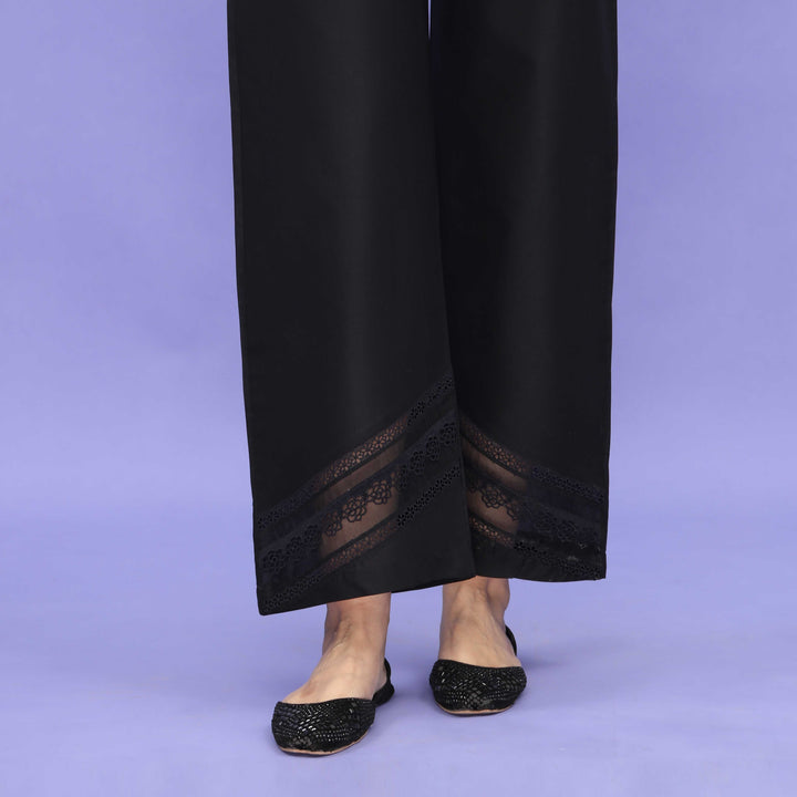 Black Striaght Fit Embellished Cambric Trouser PL4086