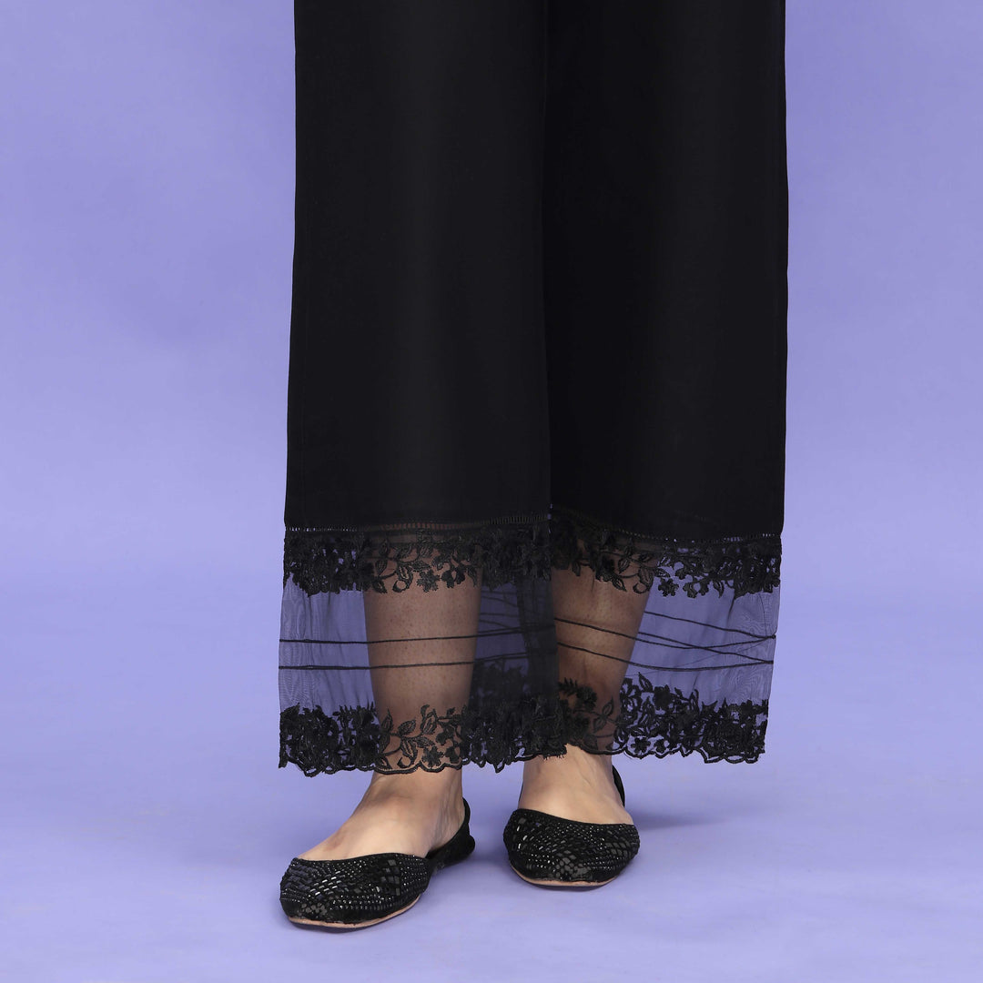 Black Striaght Fit Embellished Cambric Trouser PL4088