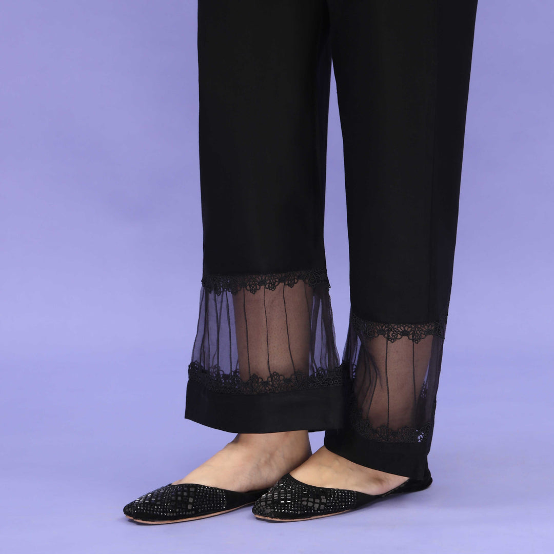 Black Striaght Fit Embellished Cambric Trouser PL4094