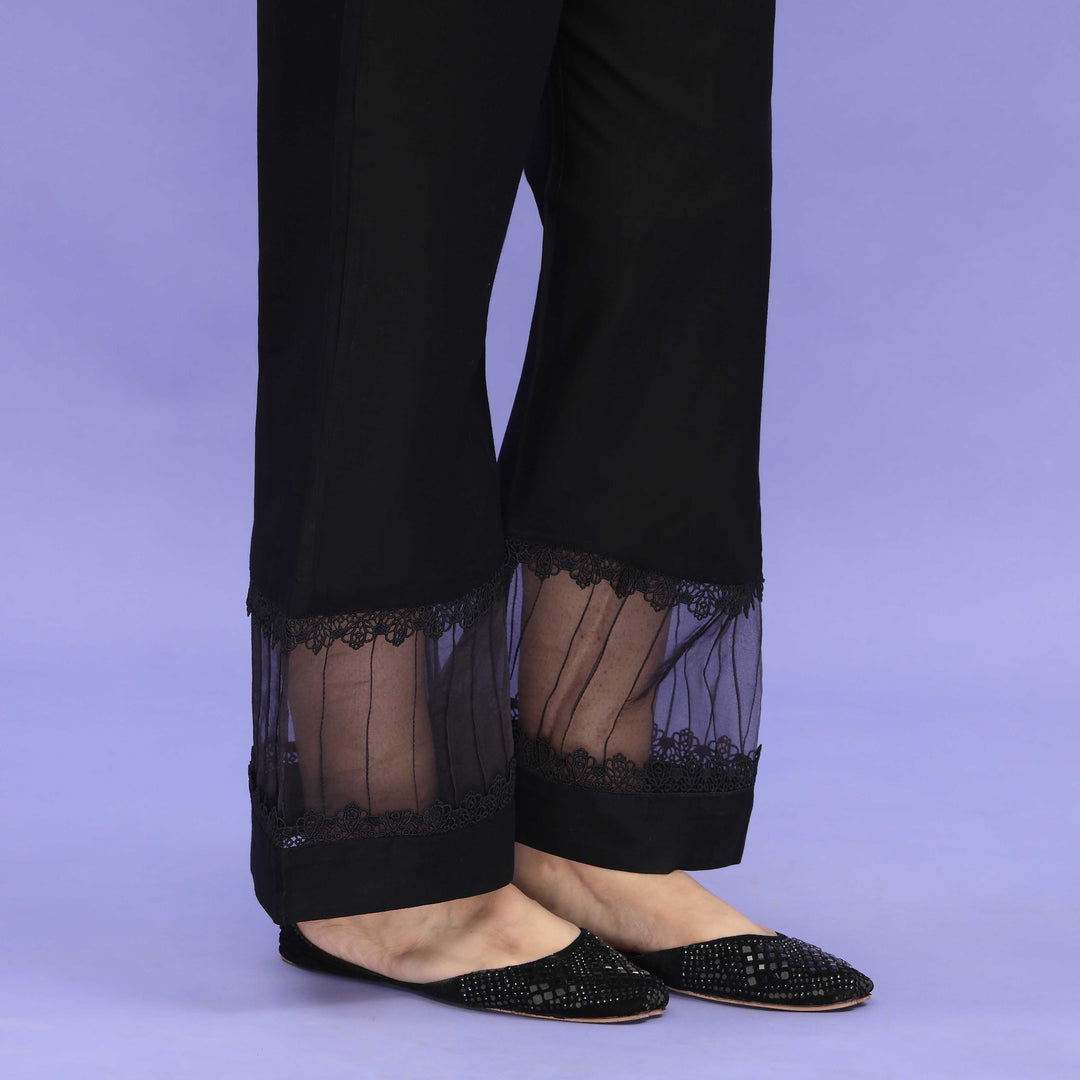 Black Striaght Fit Embellished Cambric Trouser PL4094