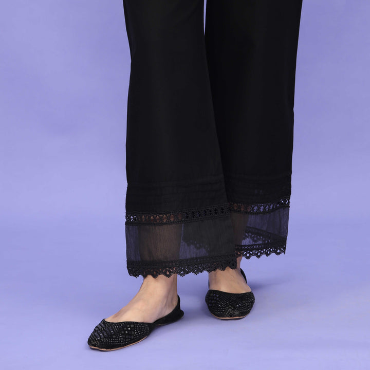 Black Striaght Fit Embellished Cambric Trouser PL4098