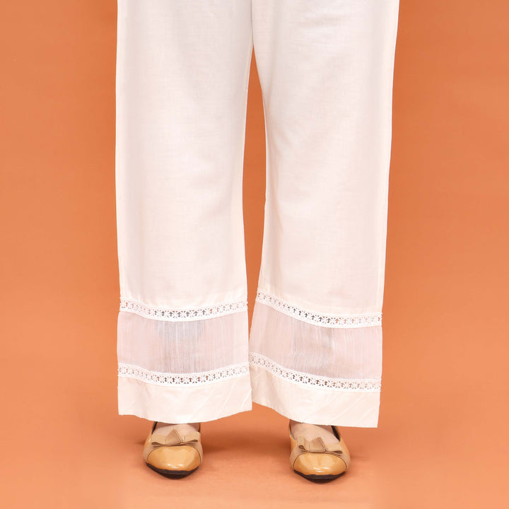 White Straight Fit Embroidered Trouser PL5009