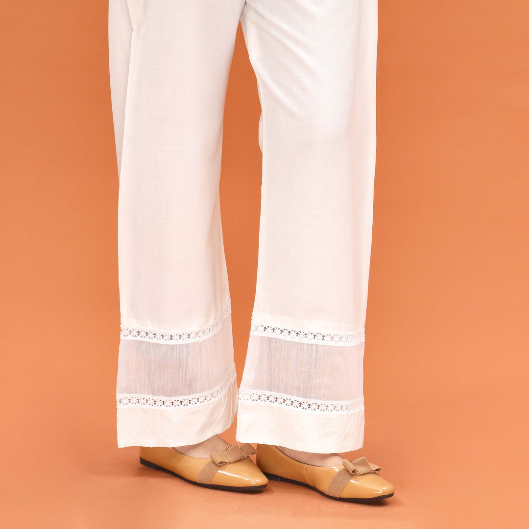 White Straight Fit Embroidered Trouser PL5009