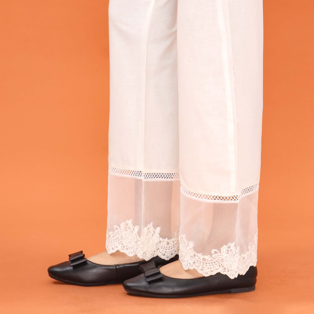 White Straight Fit Embroidered Trouser PL5011