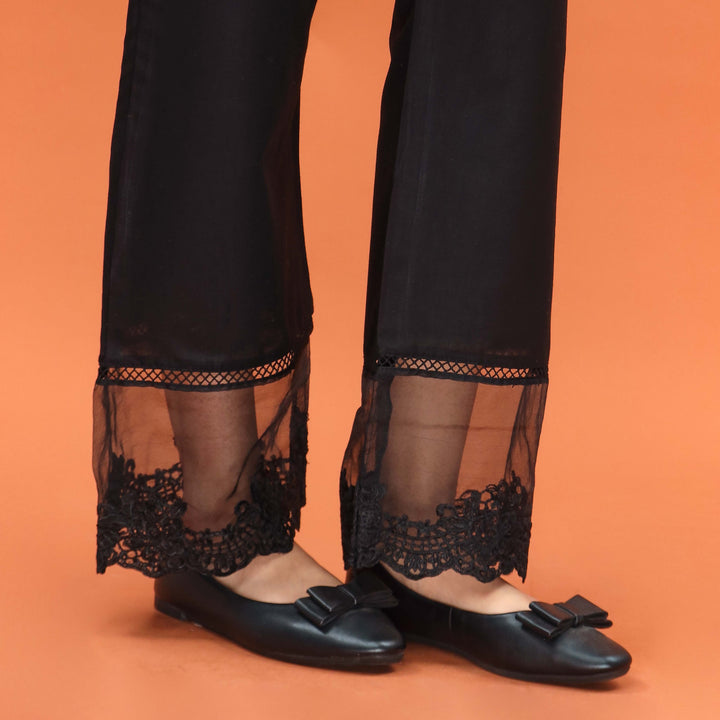 Black Straight Fit Embroidered Trouser PL5012