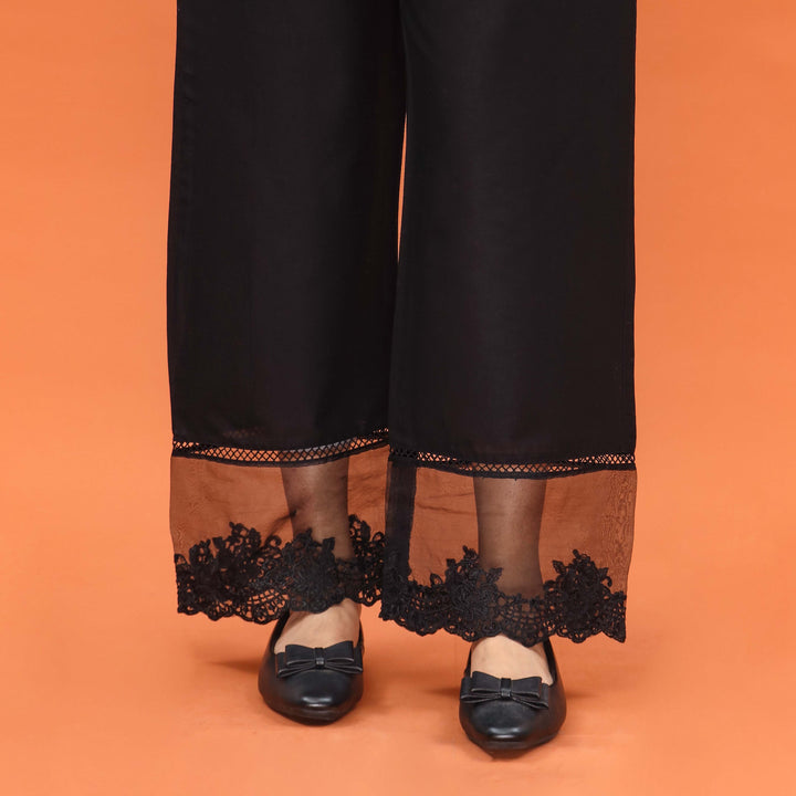 Black Straight Fit Embroidered Trouser PL5012