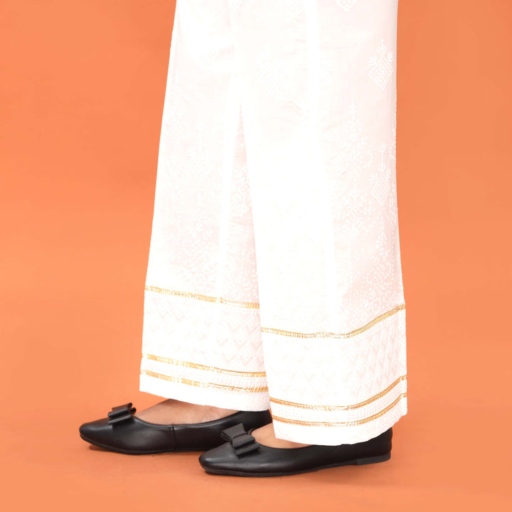 White Straight Fit Embroidered Trouser PL5015