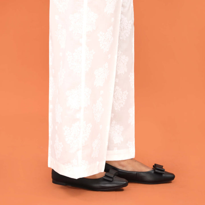 White Straight Fit Printed Trouser PL5017