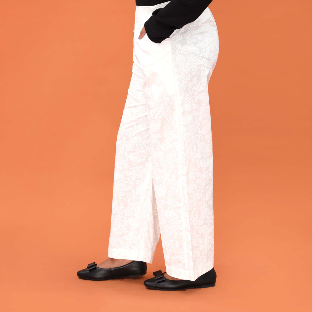 White Straight Fit Printed Trouser PL5025