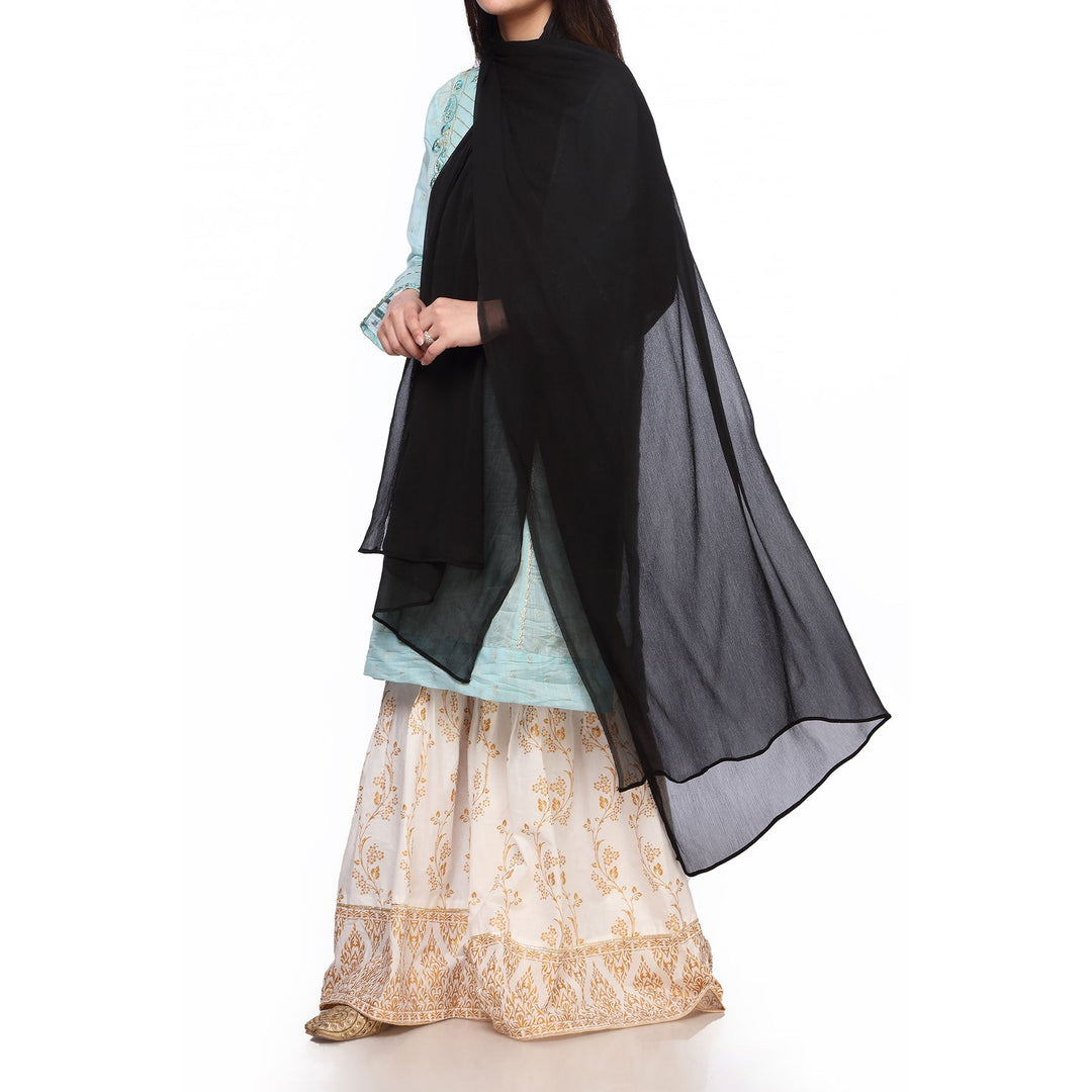 Black Color Plain Dyed Chiffon Dupatta PS270201