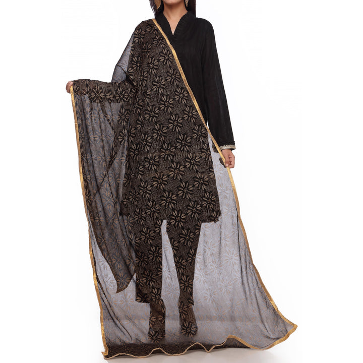 Black Screen Printed Chiffon Dupatta PS2703