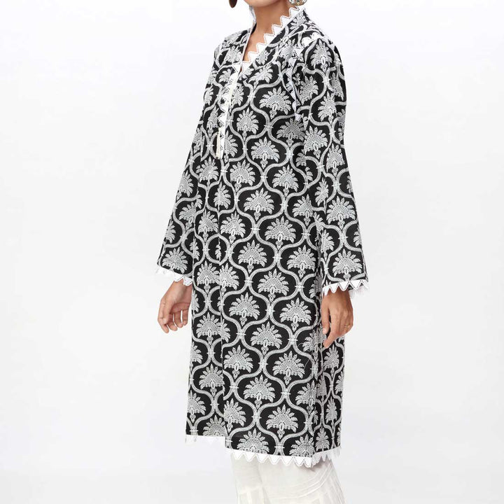 Black 1PC- Puff Printed Lawn Shirt PS4012