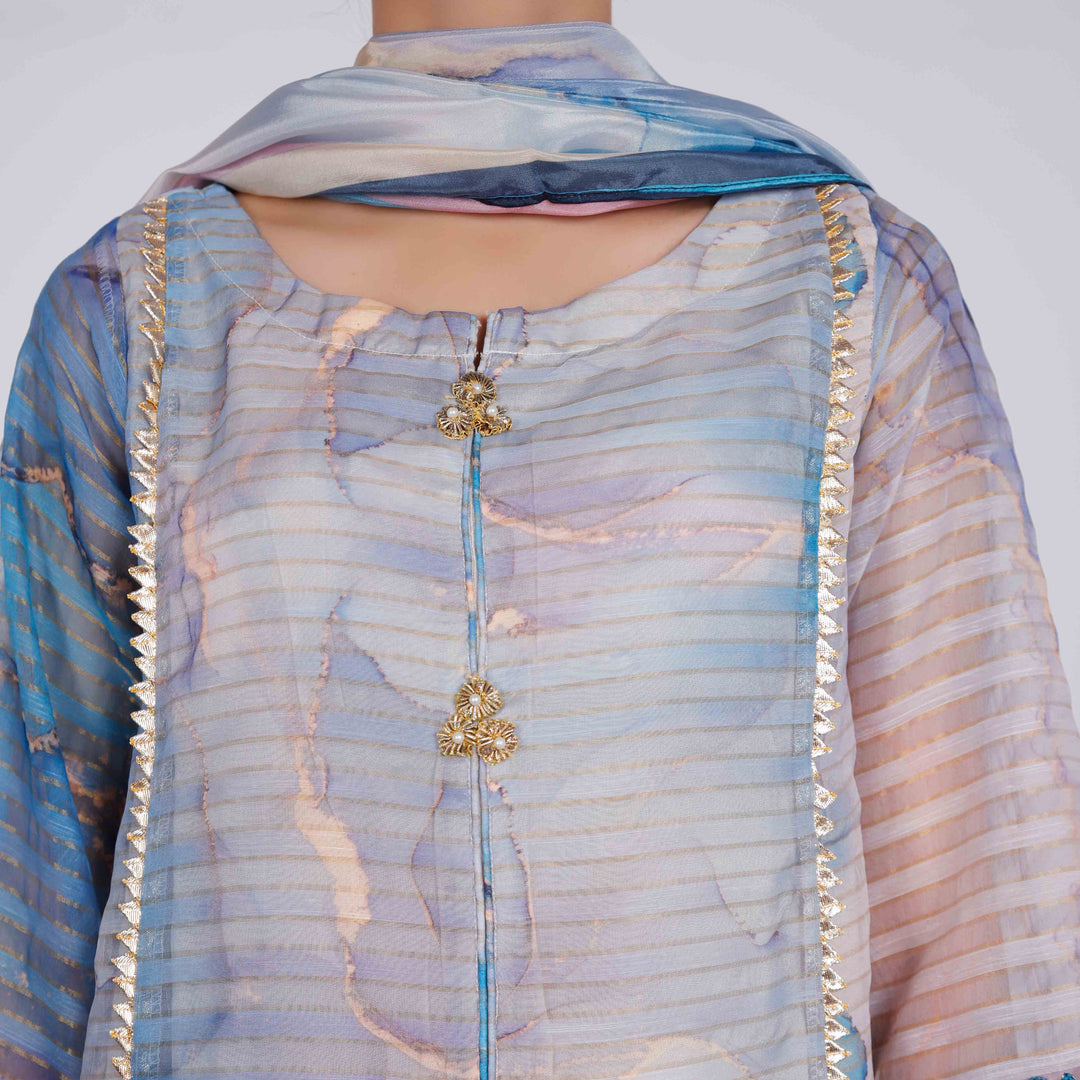 2PC- Organza Zari Shirt With Tasset Silk Dupatta PS4030