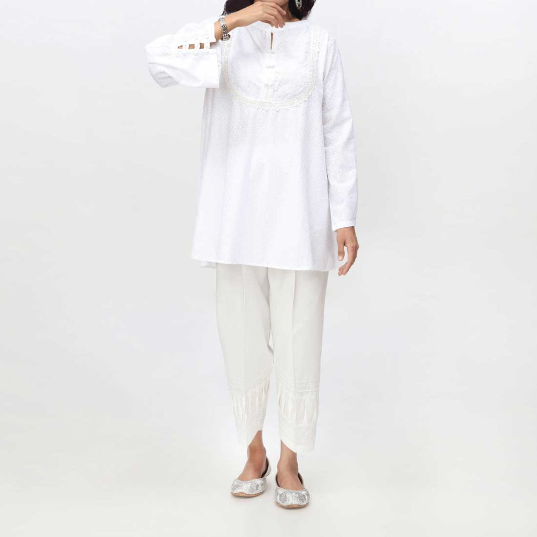 White 1PC- Embroidered ChikanKari Top PS4073