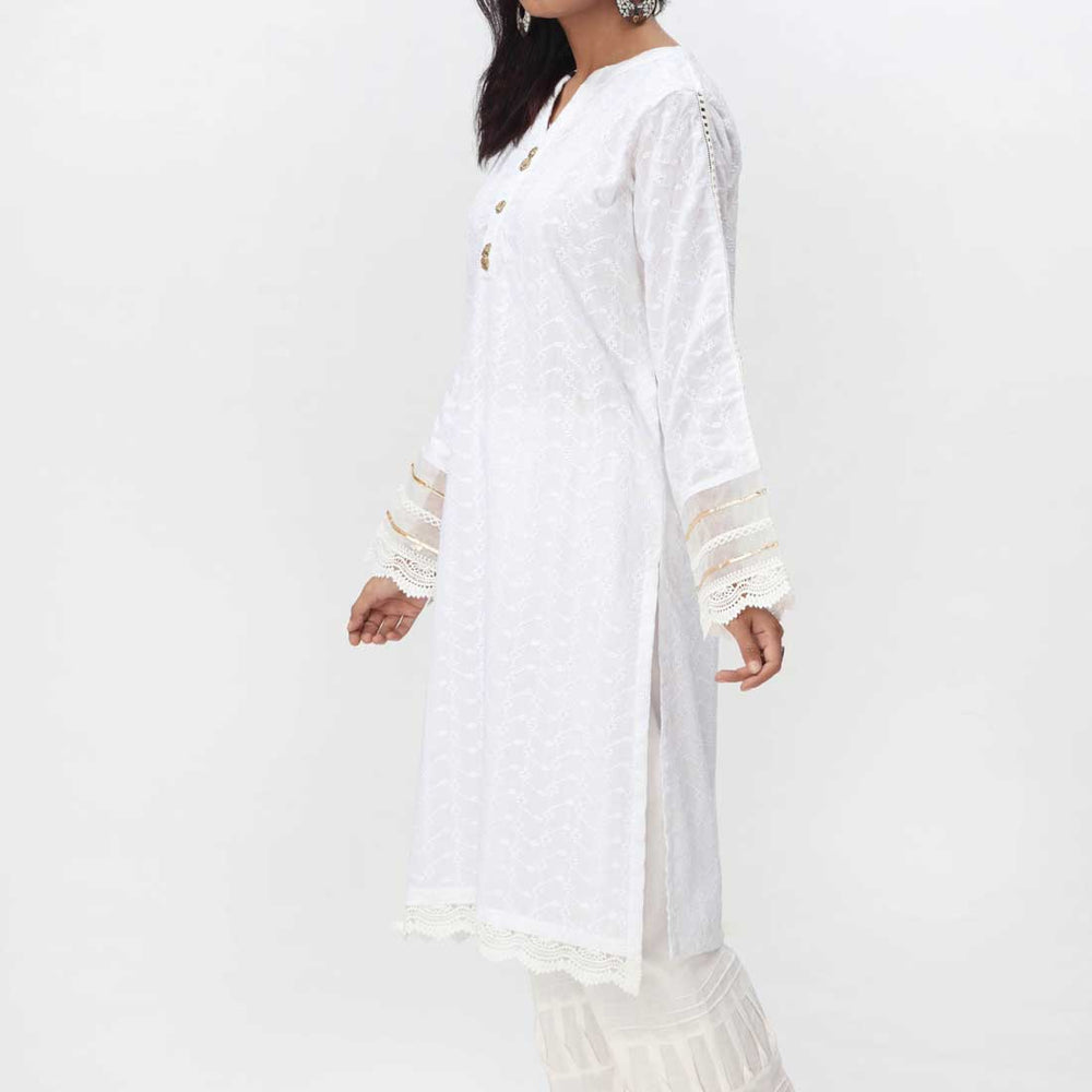 White 1PC- Embroidered ChikanKari Shirt PS4074