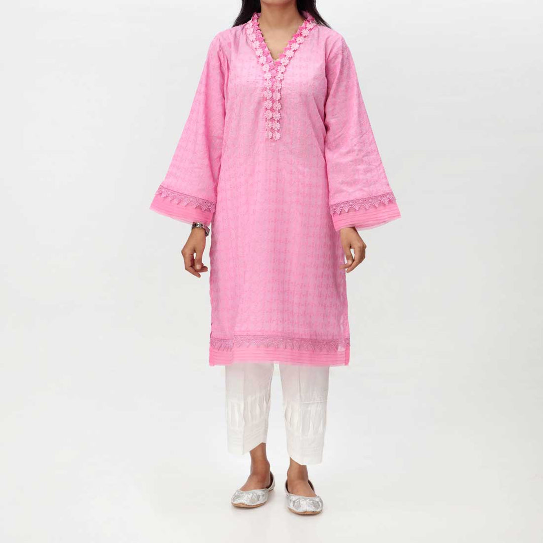 Pink 1PC- Embroidered ChikanKari Shirt PS4078