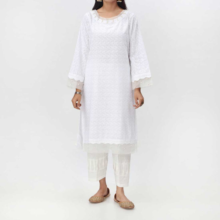 White 1PC- Embroidered ChikanKari Shirt PS4080