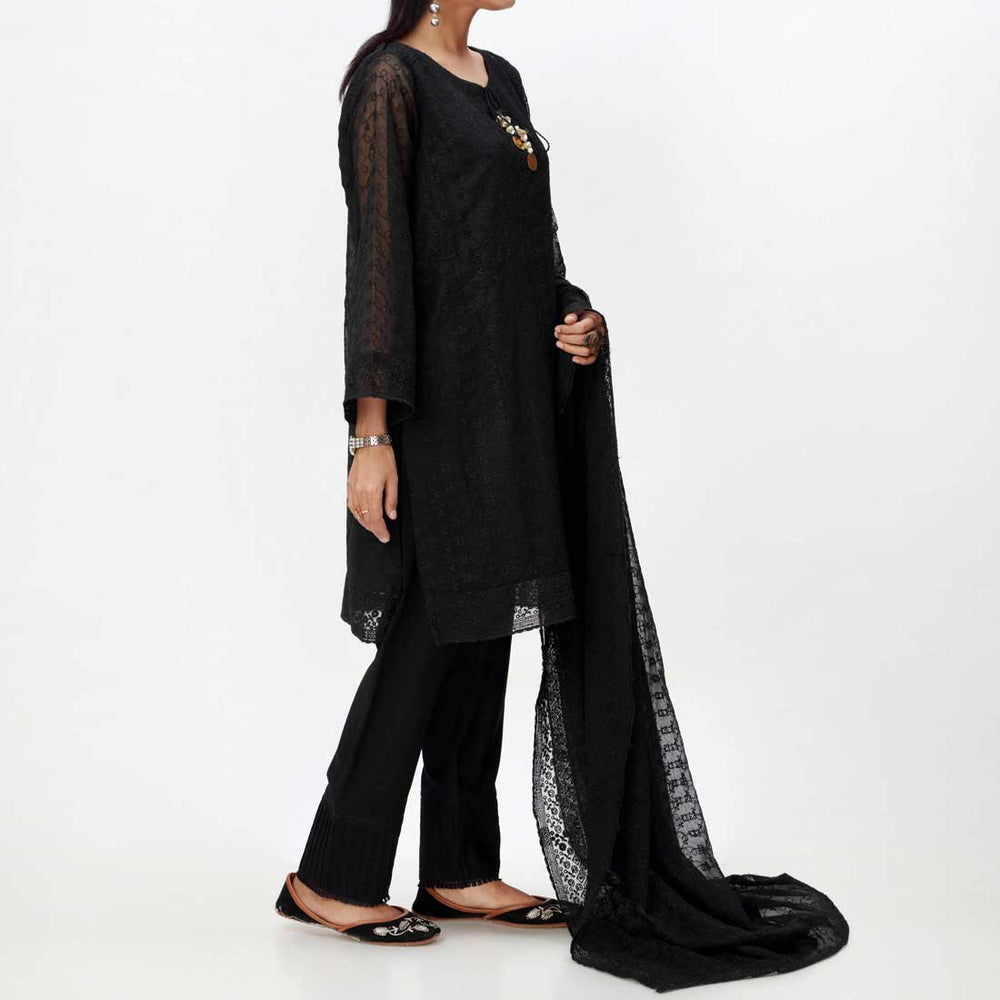 Black 2PC- Embroidered Chiffon Shirt & Dupatta PS4234