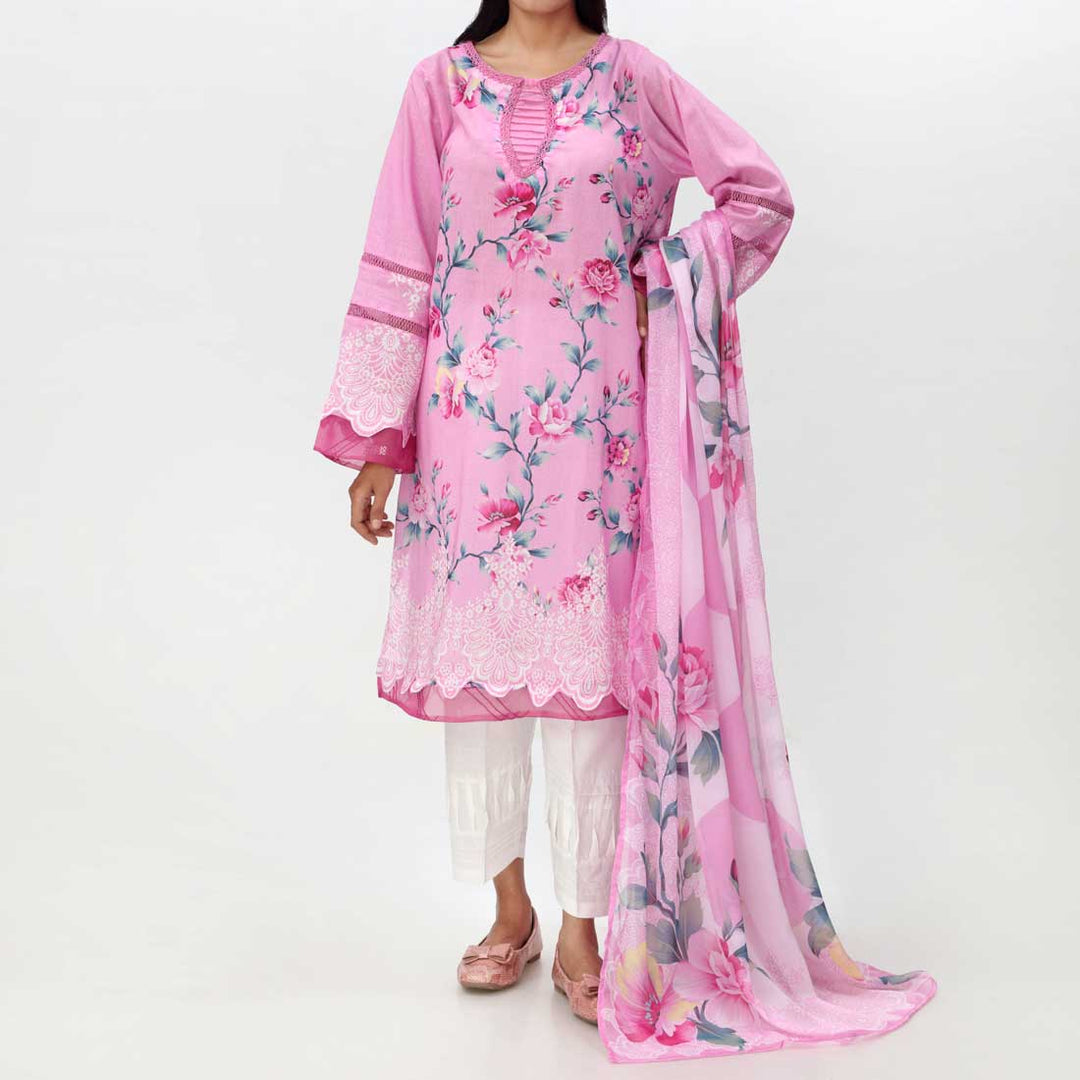 Pink 2PC- Digital Printed Lawn Shirt & Dupatta PS4283