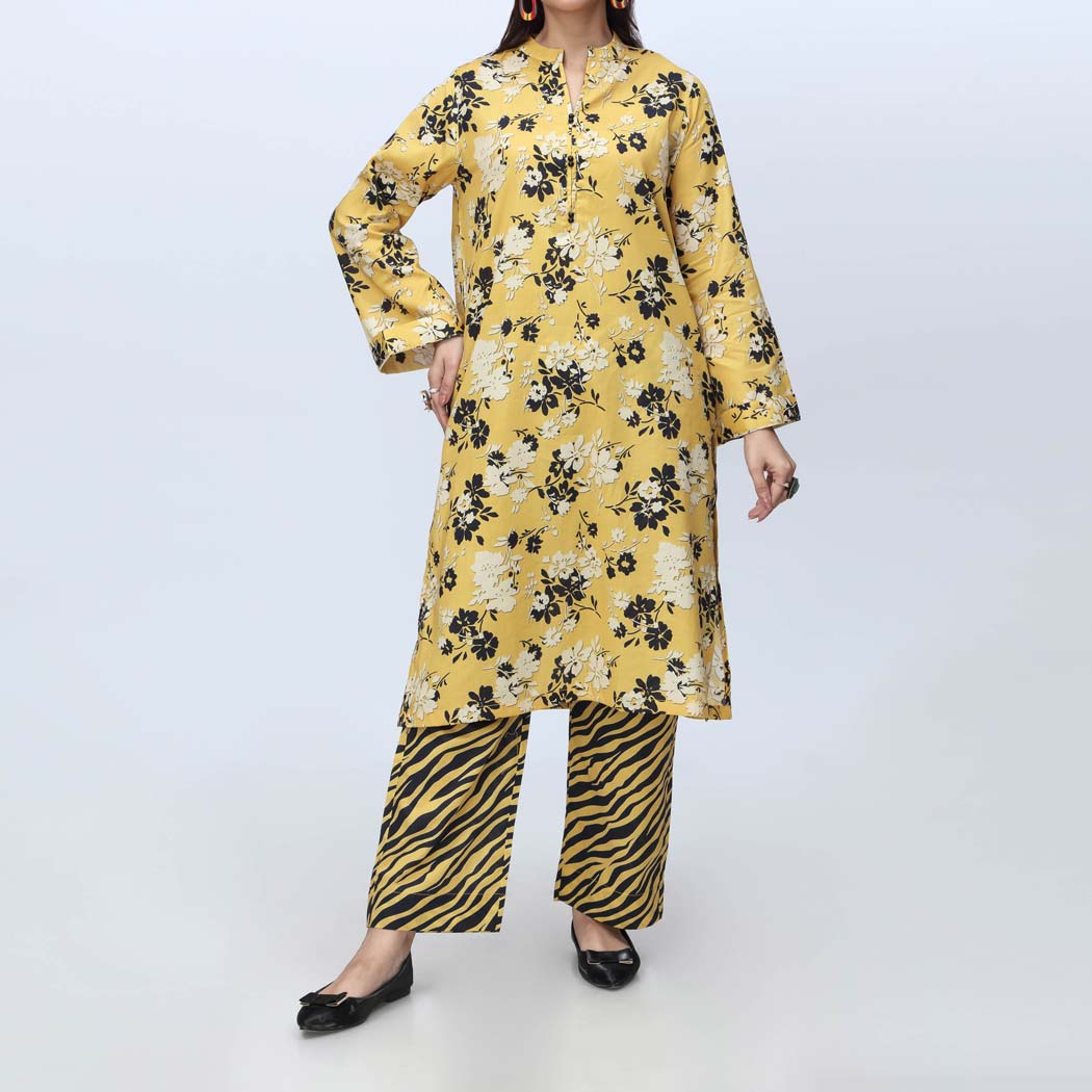 Yellow 2PC-Printed Cambric Suit PS4312