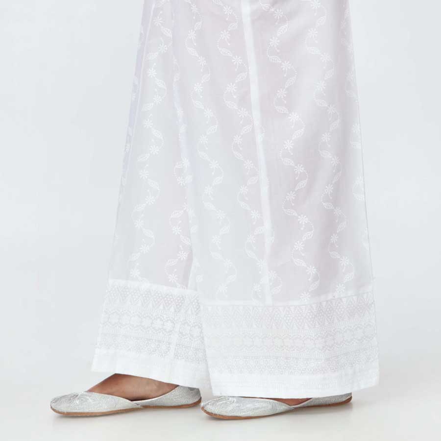 White Screen Printed Cambric Trouser PS4509