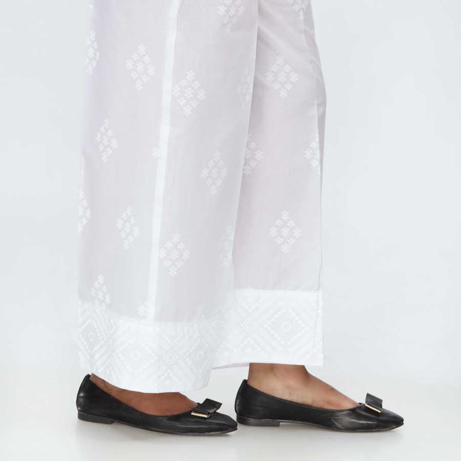White Screen Printed Cambric Trouser PS4510