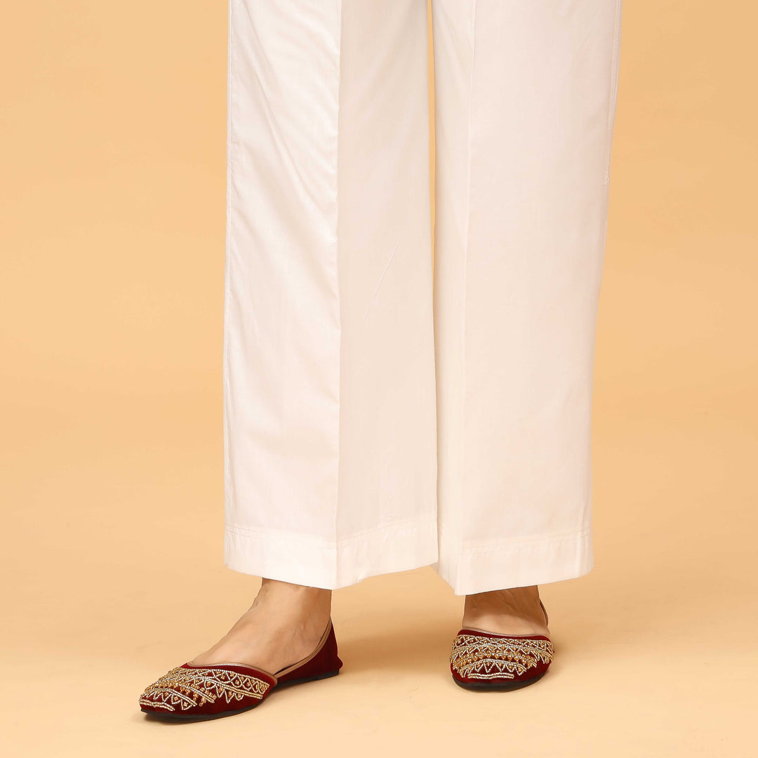 White Straight Fit Embellished Cambric Trouser PS4573