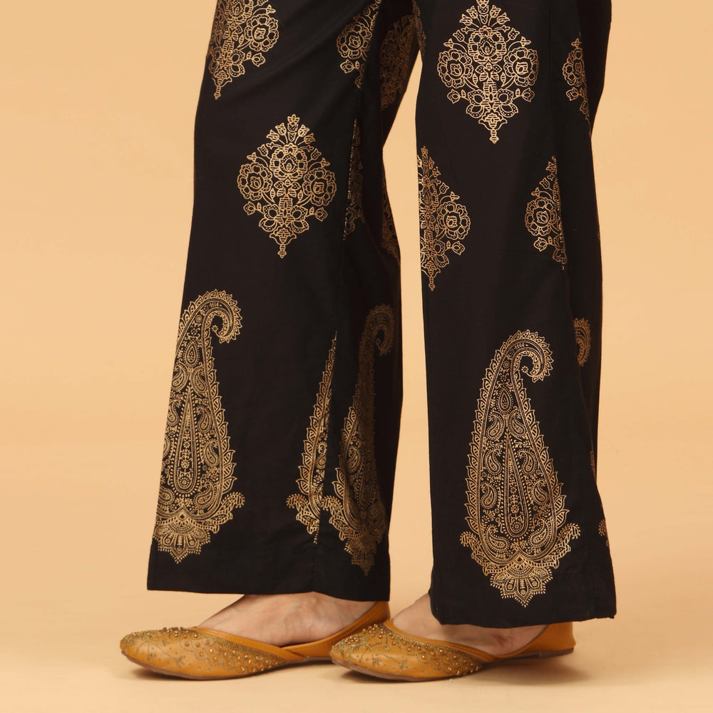 Black Staright Fit Cambric Printed Trouser PS4589