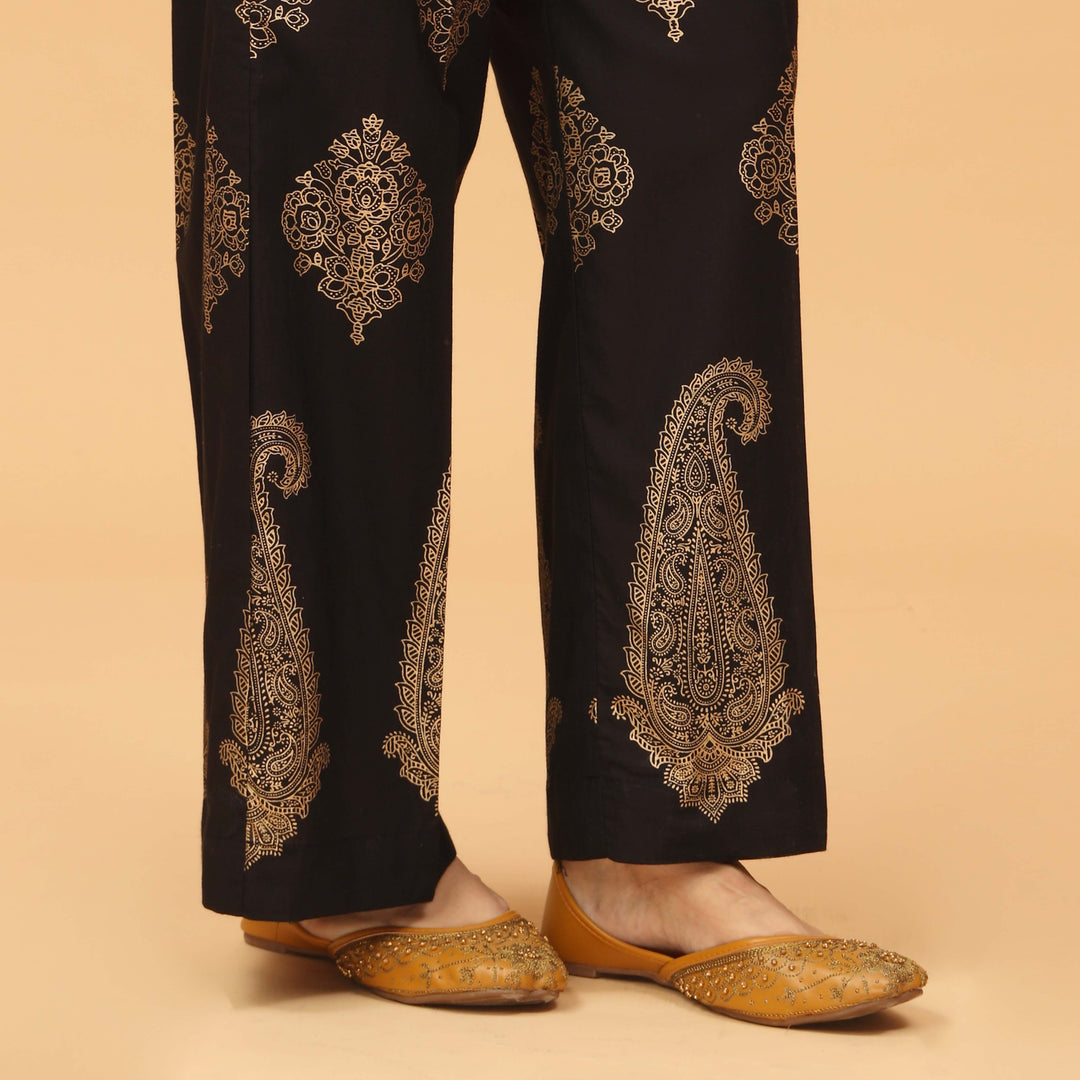 Black Staright Fit Cambric Printed Trouser PS4589