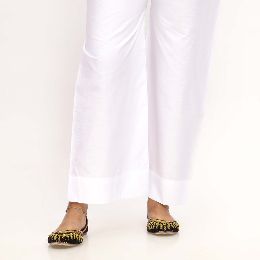 White Striaght Fit Cambric Plain Trouser PS4596