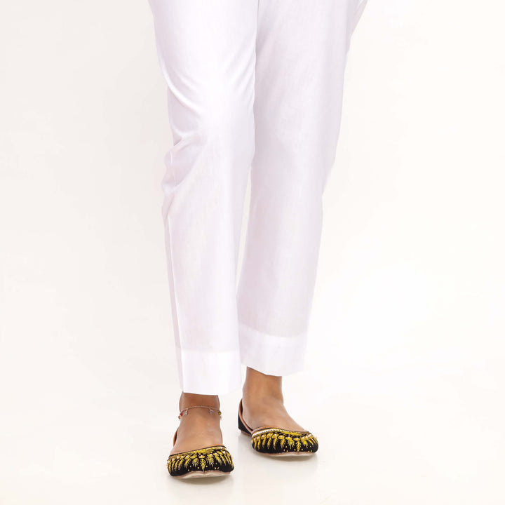 White Striaght Fit Cambric Plain Trouser PS4598