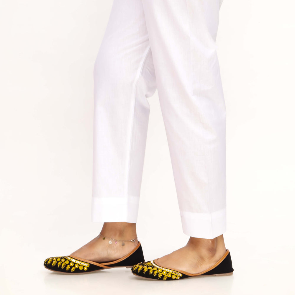 White Striaght Fit Cambric Plain Trouser PS4598