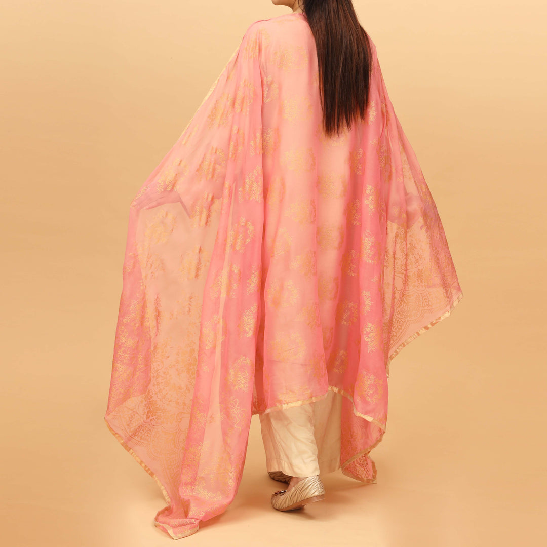 Pink Screen Printed Chiffon Dupatta PS4710