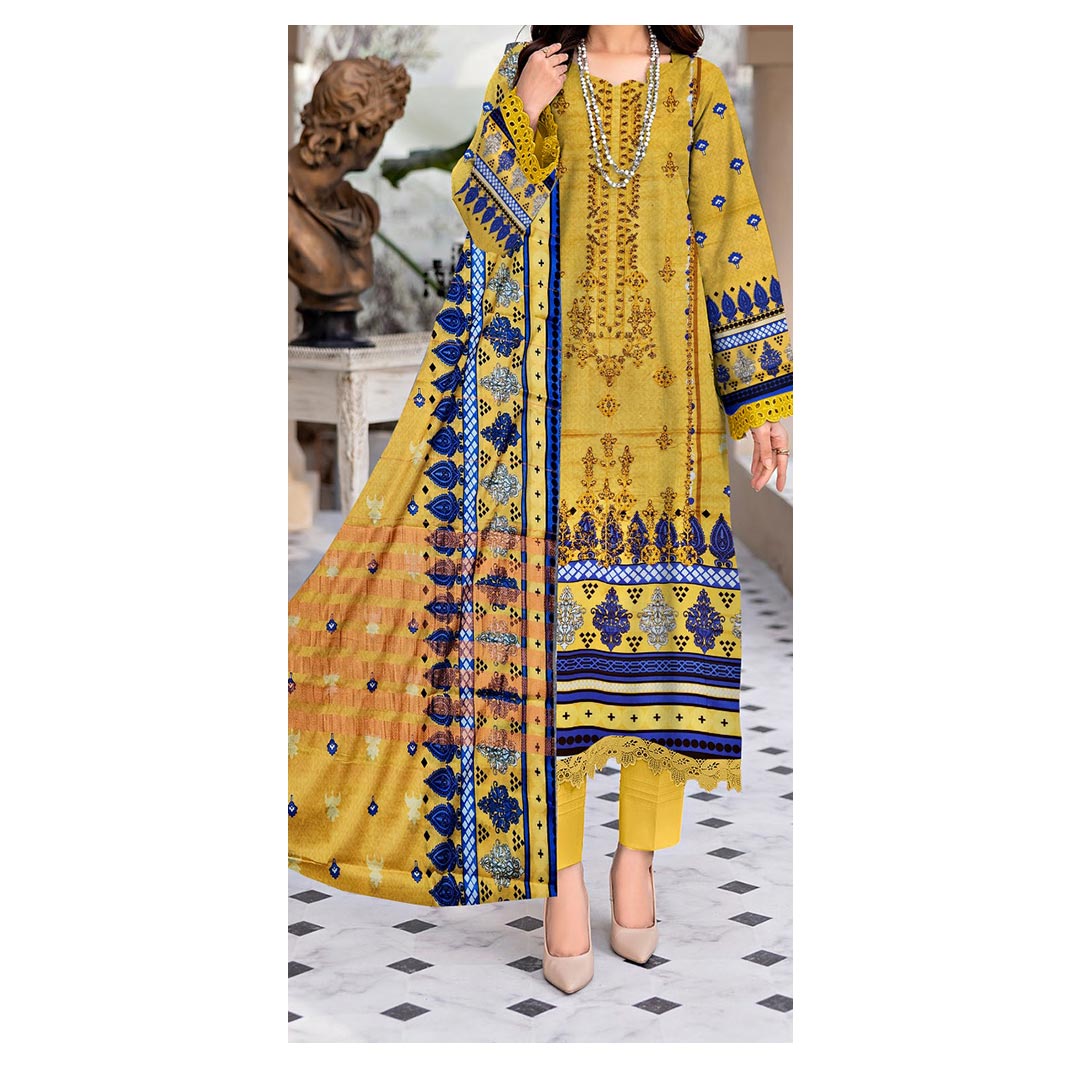 3PC- Unstitched Printed & Embroidered Lawn Suit PS4856