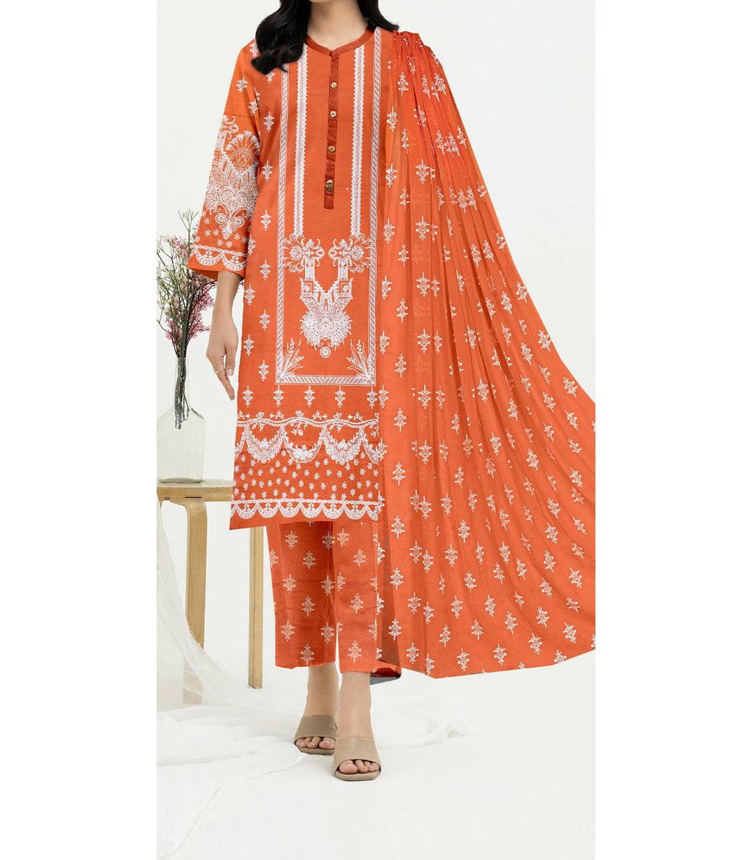 3PC- Unstitched Printed Cambric Suit PS9486