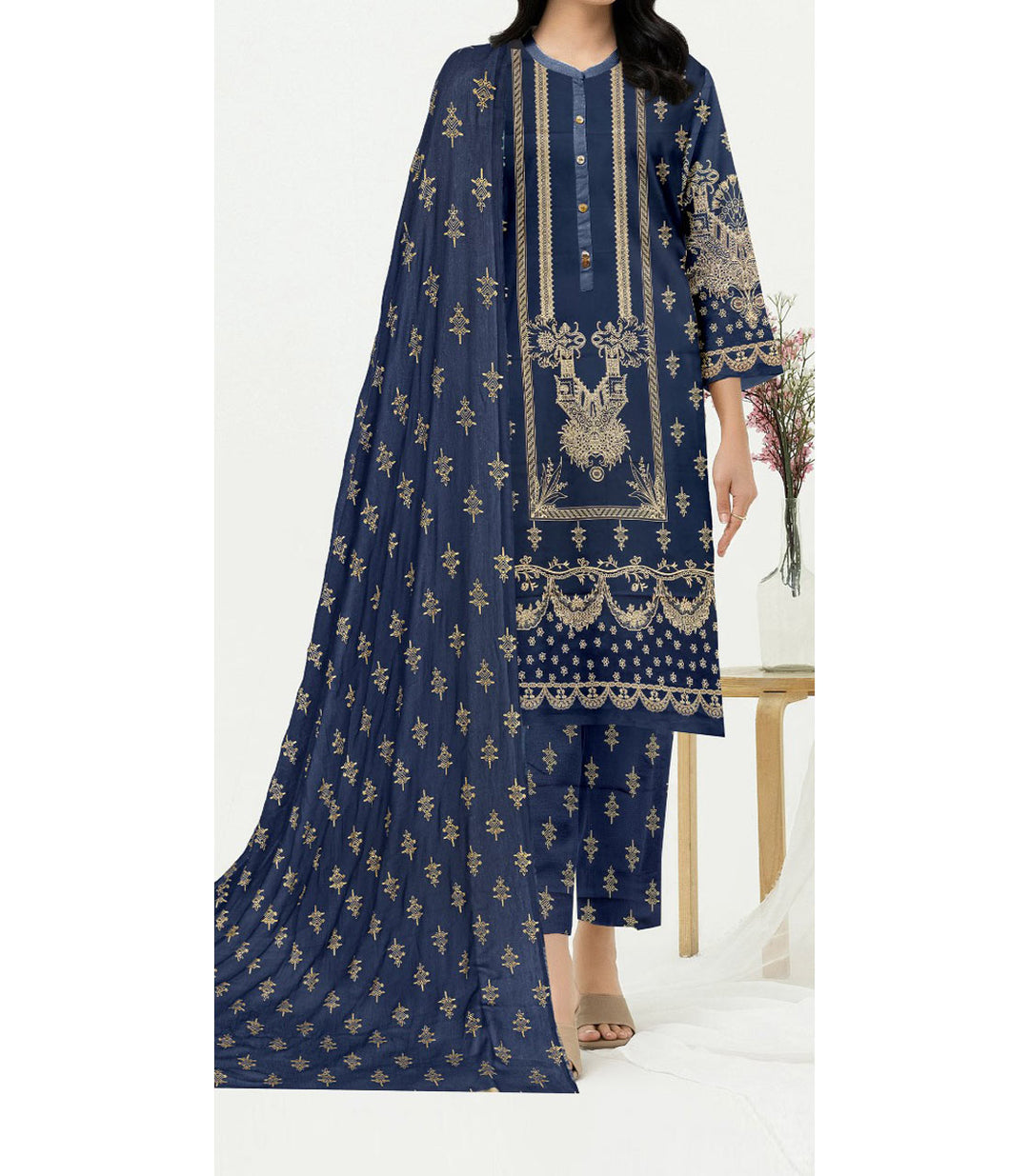 3PC- Unstitched Printed Cambric Suit PS9488