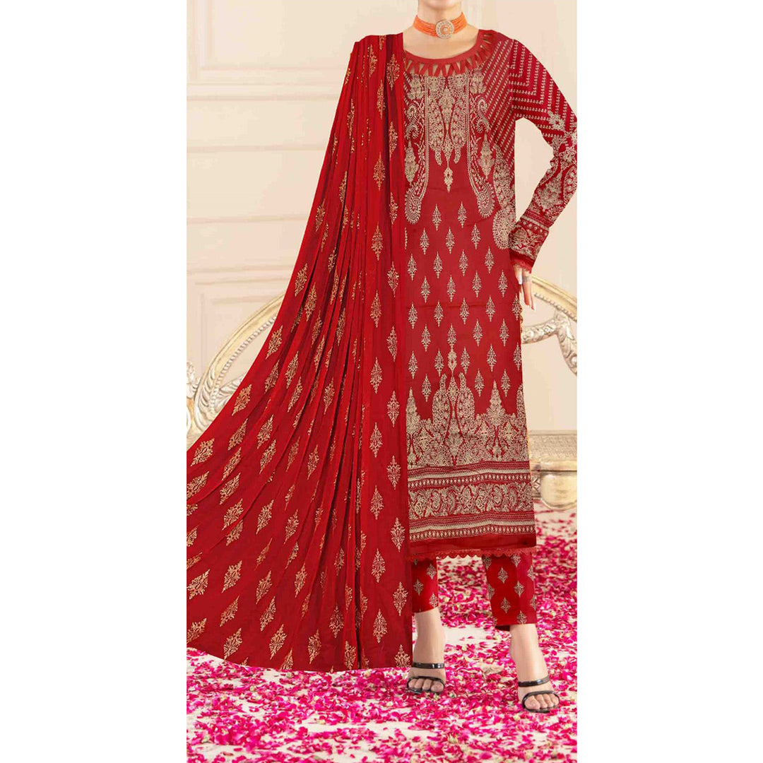 3PC- Unstitched Printed Cambric Suit PS9494