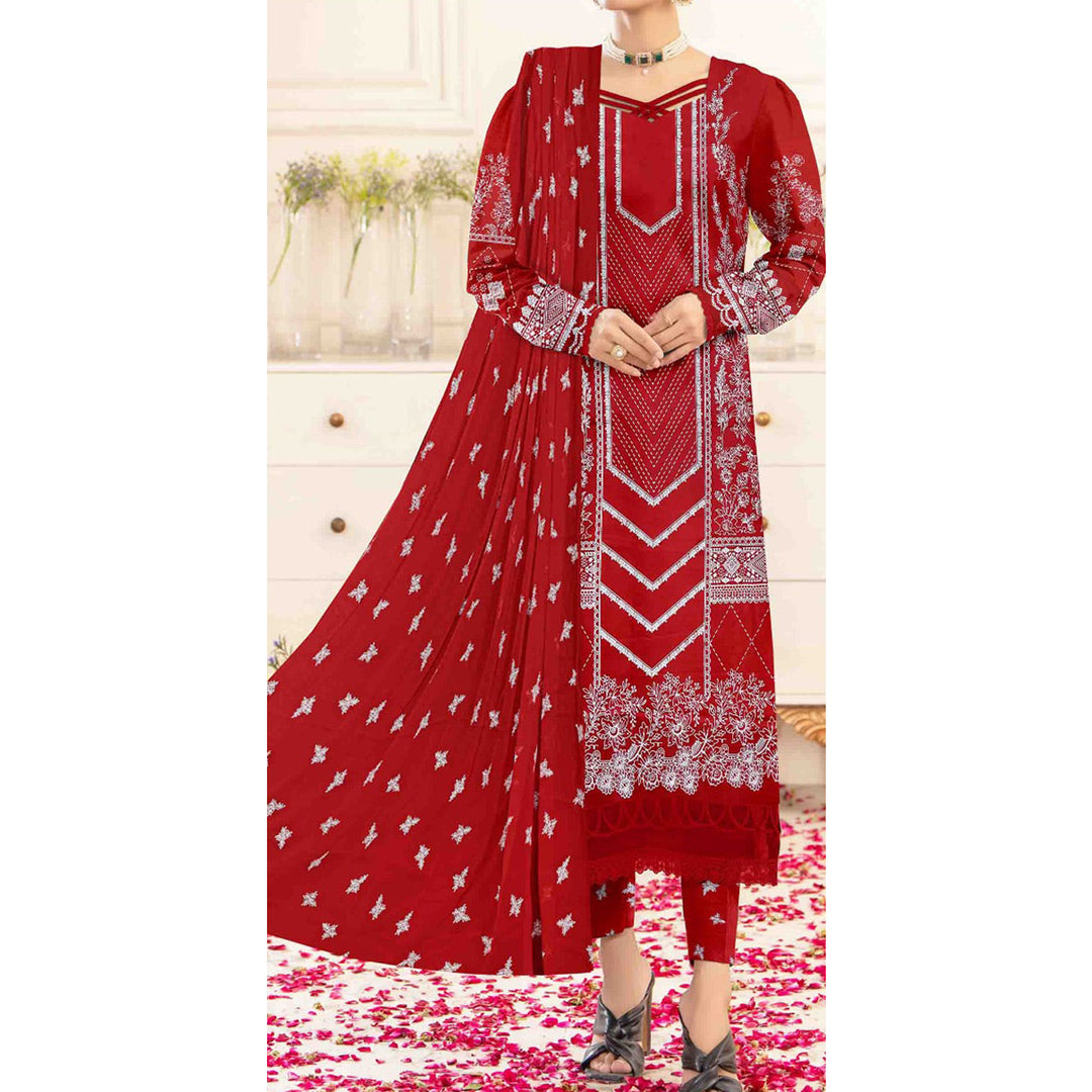 3PC- Unstitched Printed Cambric Suit PS9498