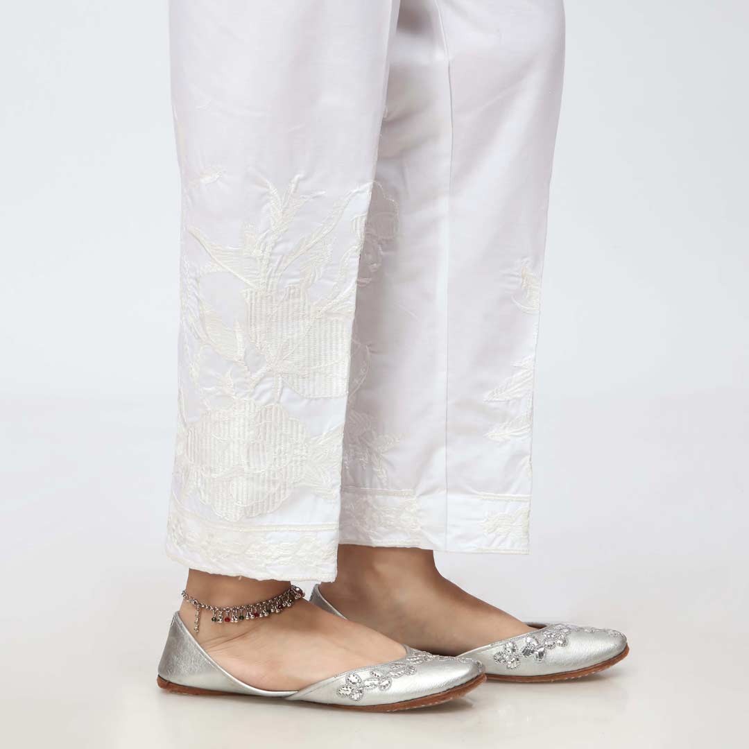 White Embroidered Cambric Slim Fit Trouser PW3672