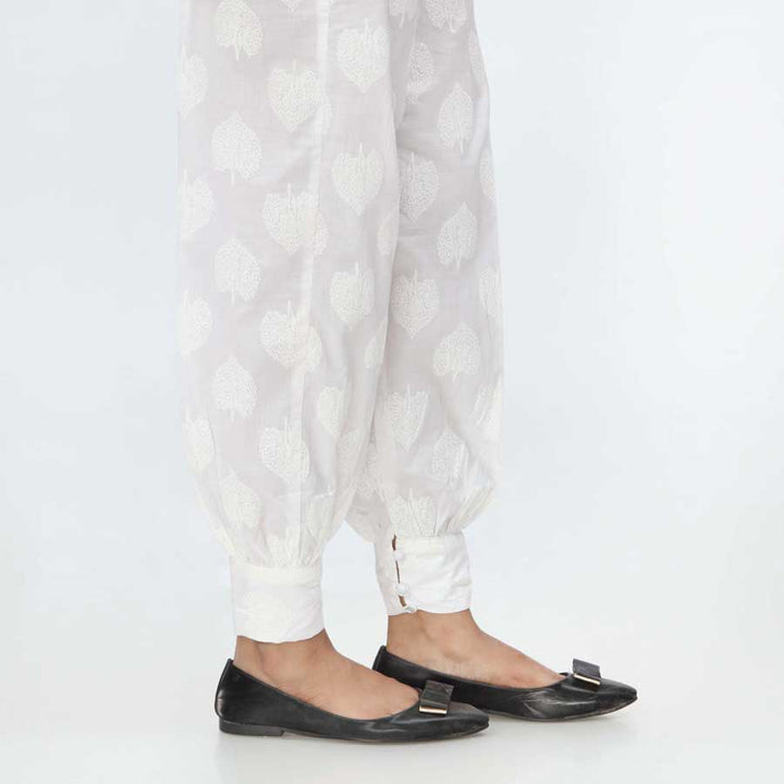 White Puff Printed Cambric Trouser PW3685